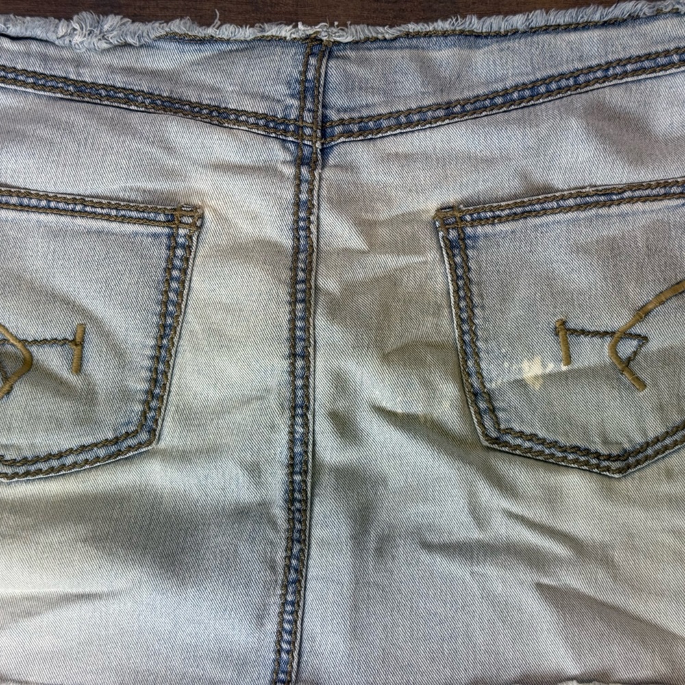 Younique Light Blue Frayed Hem Denim Mini Skirt-Style Shorts - Picture 2 of 3